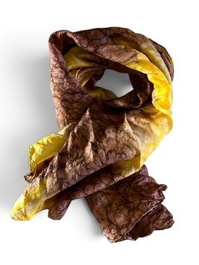 Silk Brown/ Gold Floral Tie Dyed Vintage Scarf